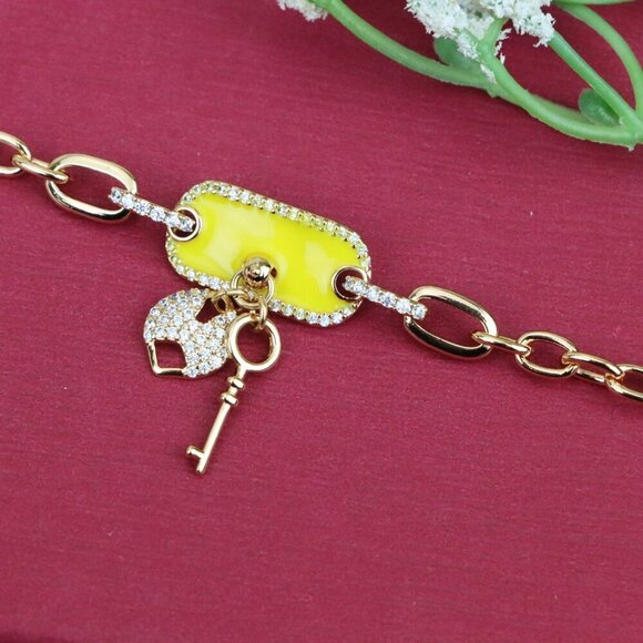 "Rose Gold Bracelet with Yellow Charm and Crystal Lock & Key, XPBL0890 - Picture 1 of 12